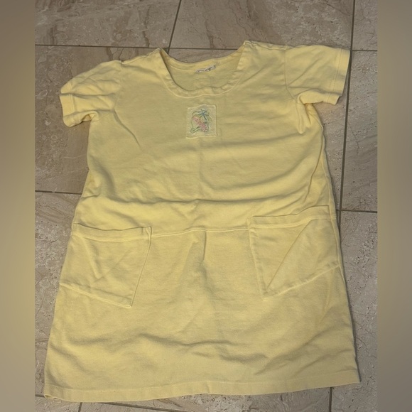 Fuzzy mango vintage l yellow beach tunic Short Sleeve Dress with Pockets large - Picture 1 of 3